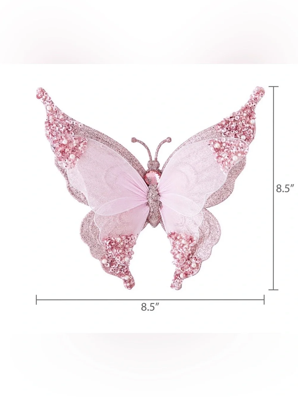 7ct Glitter Pink Butterfly Decorative Christmas Clip Tree Ornament